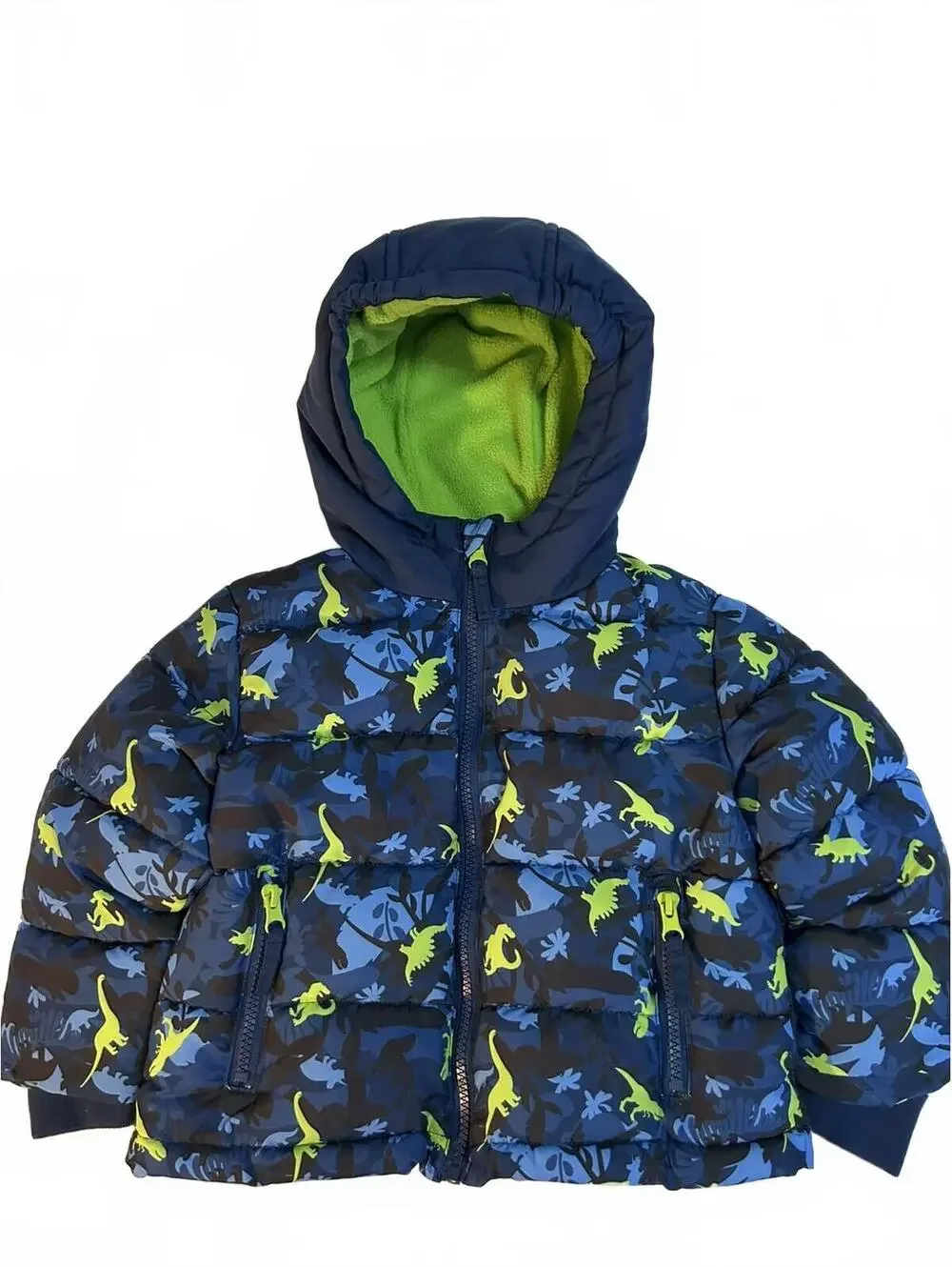 Rothschild Boys Dinosaur Hood Parka Blue & Green With Dinosaur Pattern 2T